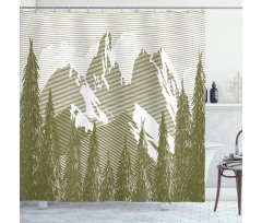 Woodcut Style Mountain Land Shower Curtain