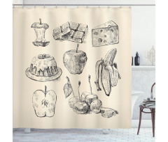 Hand-Drawn Sketch Meals Shower Curtain