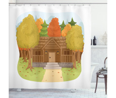 Cabin in the Autumn Forest Shower Curtain
