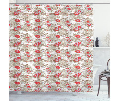 Vintage Floral Leaves Ornate Shower Curtain