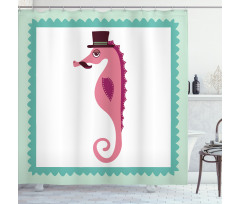 Hipster Seahorse Hat Shower Curtain