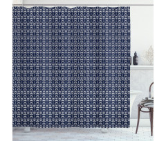 Curvy Floral Motif Tile Shower Curtain