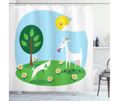 Baby Goat Playing Meadow Shower Curtain