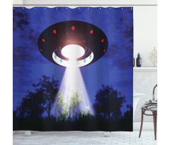 Night Scenery with Aliens Space Shower Curtain