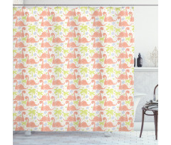 Smiling Dino and Trees Shower Curtain