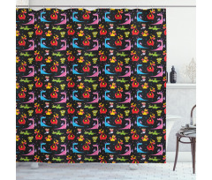 Colorful Stars on Black Shower Curtain