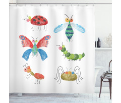 Hand Drawn Bug Pattern Shower Curtain