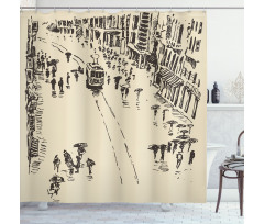Cityscape Sketch Art Shower Curtain