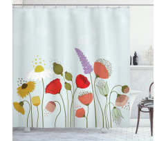 Daisy and Peony Pattern Shower Curtain