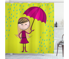 Little Girl Under Raindrop Shower Curtain