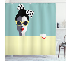 Retro Pop Art Young Woman Shower Curtain