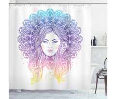 Boho Girl Feather Mandala Shower Curtain