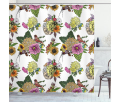 Leaves and Sunflowers Shower Curtain