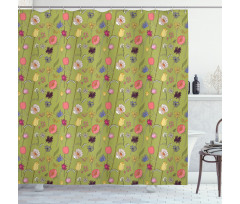 Messy Flowers on Green Shower Curtain