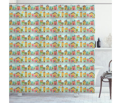 Small Town Street Houses Shower Curtain