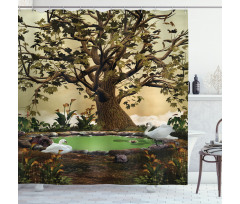 Forest Tree Pond and Swans Shower Curtain