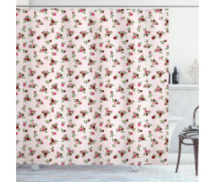 Rose Bouquet on Polka Dots Shower Curtain