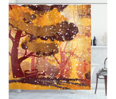Trees and Bench Snowfall Shower Curtain