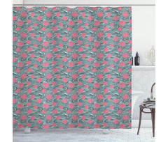 Waves and Roses Shower Curtain