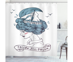Girl with Blue Hair Shower Curtain
