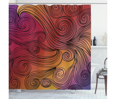 Doodle Waves with Stripes Shower Curtain