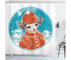 Little Girl in Winter Sheep Shower Curtain