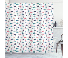 Doodle Fish and Waves Shower Curtain