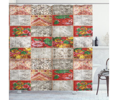 Folkloric Grunge Flowers Shower Curtain