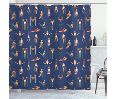 Cartoon Boys Working Shower Curtain