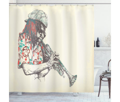 Hand Drawn Player Shower Curtain