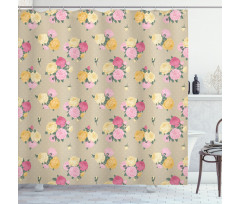 Vintage Rose Bunches Dots Shower Curtain