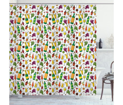 Doodle Party Beverages Shower Curtain