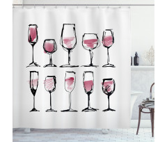Sketch Wine Glasses Shower Curtain
