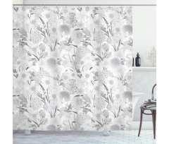 Monochrome Bouquet Leaf Shower Curtain