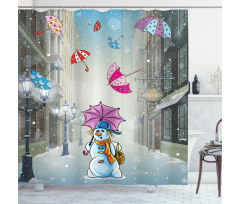 Cartoon Snowman and Umbrella Shower Curtain