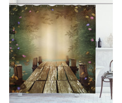 Lake and Blooming Flora Shower Curtain