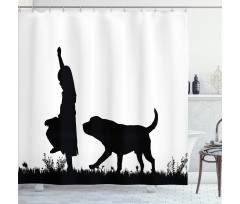 Little Girl Walking a Dog Shower Curtain