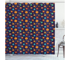Cheerful Planets and Rockets Shower Curtain
