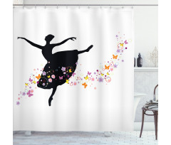 Dancer Silhouette Flowers Shower Curtain