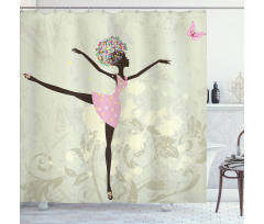 Afro Girl with Floral Hair Shower Curtain