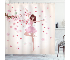 Ballerina Girl Sakura Tree Shower Curtain