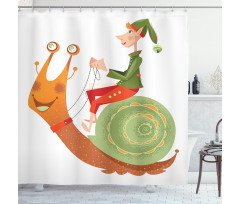 Little Elf Riding a Snail Shower Curtain