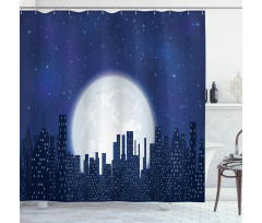 Moon Stars and City Shower Curtain