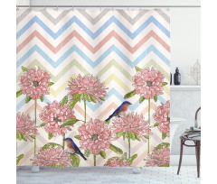 Zigzags Flowers and Birds Shower Curtain