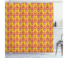 Aztec Culture Motifs on Yellow Shower Curtain