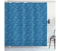 Blue Toned Nautical Life Motif Shower Curtain