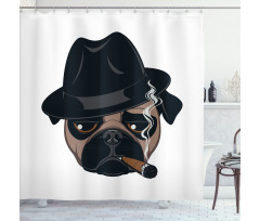 Cartoon Cool Pug Dog Portrait Shower Curtain