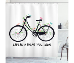 Vintage Bike Flowers Birds Shower Curtain