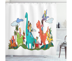 Kids Playing Dinosaurs Shower Curtain