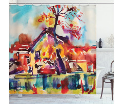 Abstract Country Village Shower Curtain